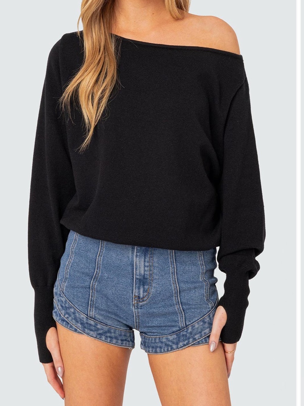 Edikted black soft off the shoulder knit sweater